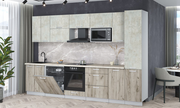 Изображение товара Кухонный гарнитур Интерлиния Мила Лайт 3.2-ПМ2 (бетон лайт/дуб серый/бискайская сосна)