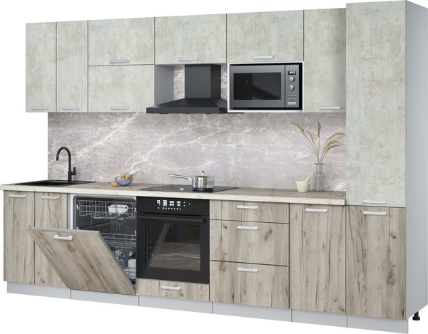 Изображение товара Кухонный гарнитур Интерлиния Мила Лайт 3.2-ПМ2 (бетон лайт/дуб серый/бискайская сосна)