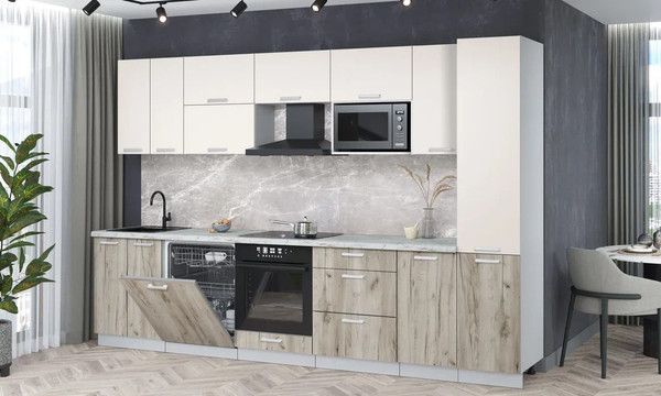 Изображение товара Кухонный гарнитур Интерлиния Мила Лайт 3.2-ПМ2 (персидский жемчуг/дуб серый/серый каспий)