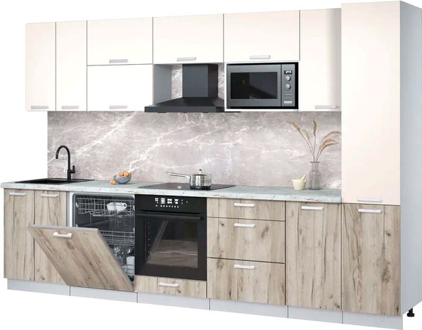 Изображение товара Кухонный гарнитур Интерлиния Мила Лайт 3.2-ПМ2 (персидский жемчуг/дуб серый/серый каспий)