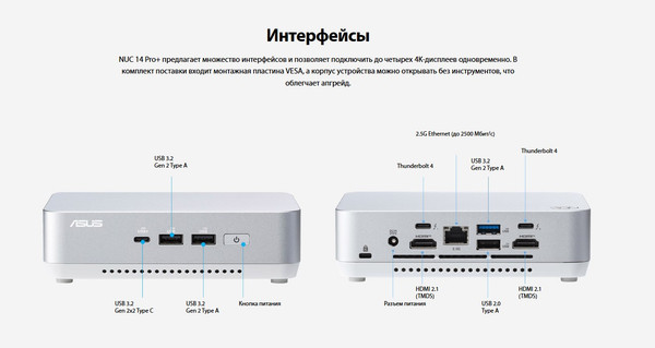 Изображение товара Микро-пк Asus NUC 14 Pro Plus Kit 14RVSR (90AR0051-M000A0)