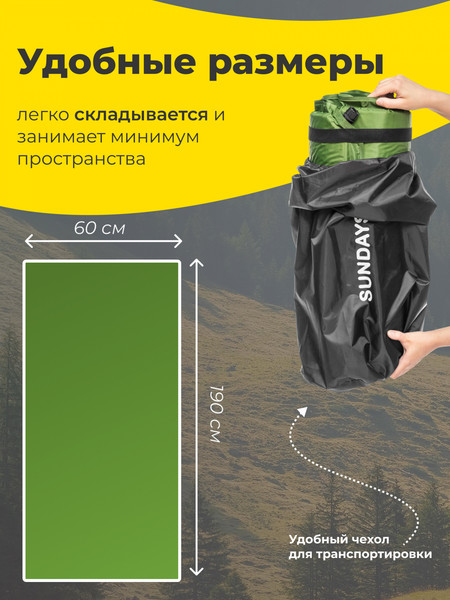 Изображение товара Туристический коврик Sundays ZC-SIM001-2 (10см, 2шт, оливковый)