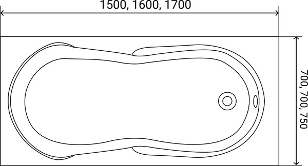 Изображение товара Ванна акриловая Lauter Celeste 150x70 / 21060050 (с ножками, лицевым экраном и сифоном 21Y11022 белый)