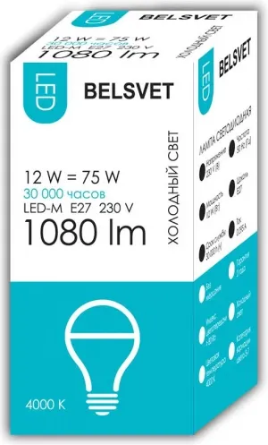 Изображение товара Лампа Belsvet LED-M A60 12 W 4000 К Е27