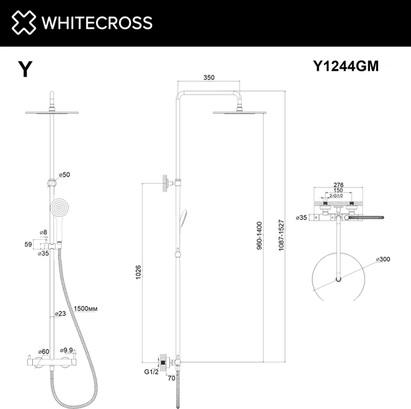 Изображение товара Душевая система со смесителем Whitecross Y1244BASICGM (оружейная сталь)