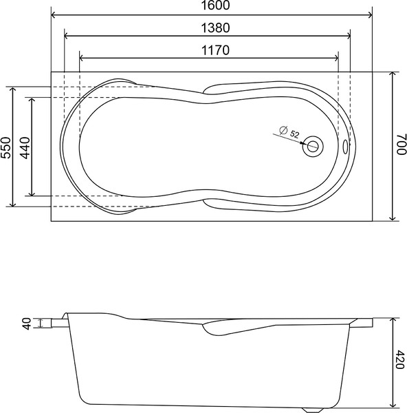 Изображение товара Ванна акриловая Lauter Celeste 160x70 / 21060060 (с каркасом и сифоном 21Y31002 белый)