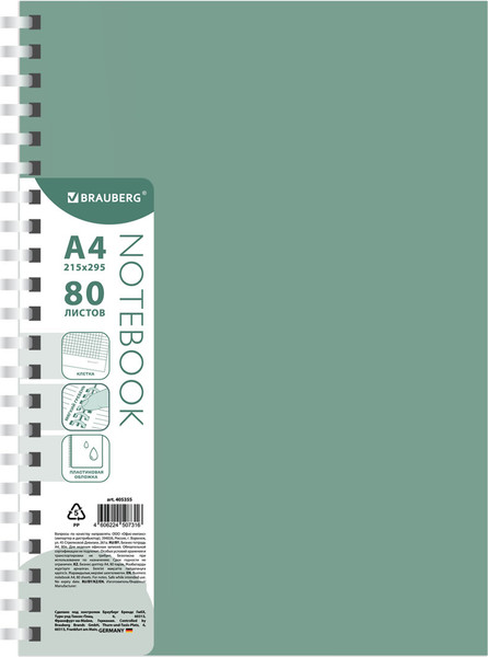 Изображение товара Тетрадь Brauberg 405355 (80л, зеленый)