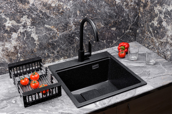 Изображение товара Мойка кухонная Marblan Comfort 50 (черный, с сифоном)