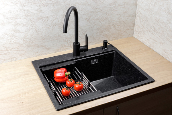 Изображение товара Мойка кухонная Marblan Comfort 60 (черный, с сифоном)