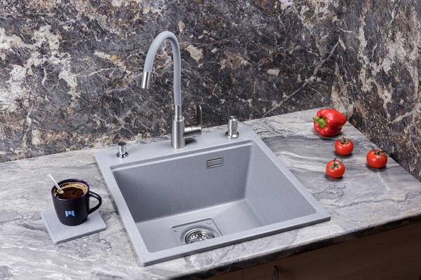 Изображение товара Мойка кухонная Marblan Comfort 50 (серебристый, с сифоном и колландером)