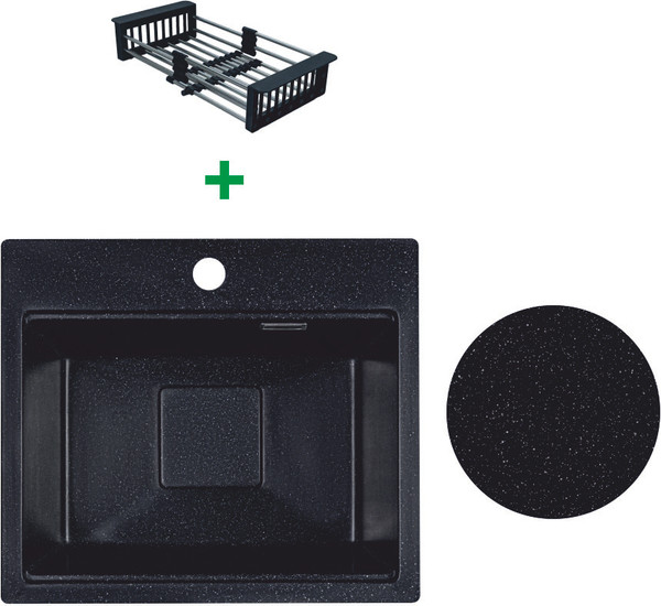 Изображение товара Мойка кухонная Marblan Comfort 48 (черный, с сифоном и колландером)