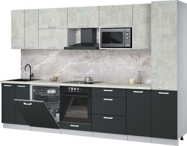 Изображение товара Кухонный гарнитур Интерлиния Мила Лайт 3.2-ПМ2 (бетон лайт/антрацит/опал светлый)