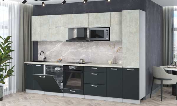 Изображение товара Кухонный гарнитур Интерлиния Мила Лайт 3.2-ПМ2 (бетон лайт/антрацит/опал светлый)