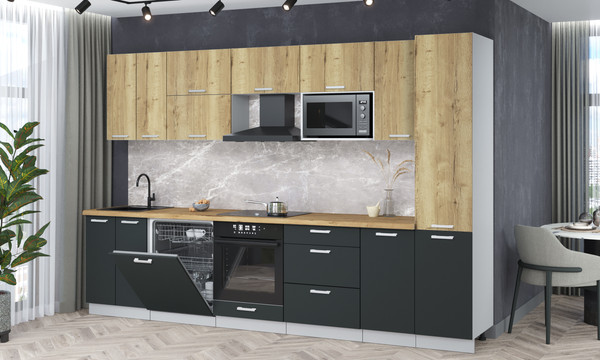 Изображение товара Кухонный гарнитур Интерлиния Мила Лайт 3.2-ПМ2 (дуб золотой/антрацит/дуб бунратти)