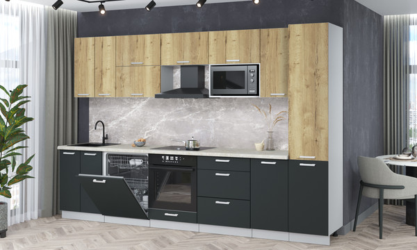 Изображение товара Кухонный гарнитур Интерлиния Мила Лайт 3.2-ПМ2 (дуб золотой/антрацит/опал светлый)