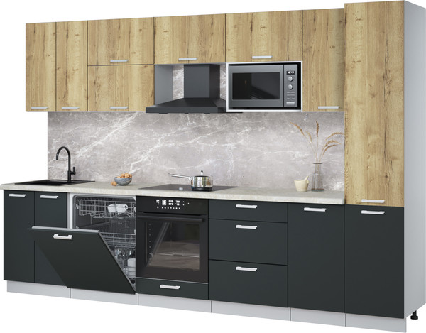 Изображение товара Кухонный гарнитур Интерлиния Мила Лайт 3.2-ПМ2 (дуб золотой/антрацит/опал светлый)