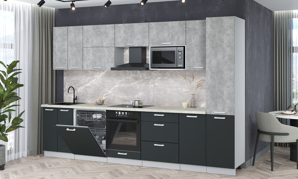 Изображение товара Кухонный гарнитур Интерлиния Мила Лайт 3.2-ПМ2 (бетон/антрацит/опал светлый)