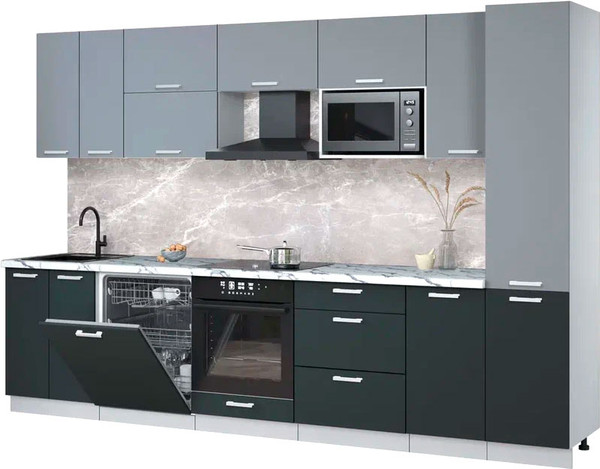 Изображение товара Кухонный гарнитур Интерлиния Мила Лайт 3.2-ПМ2 (серебро/антрацит/белый гранит)