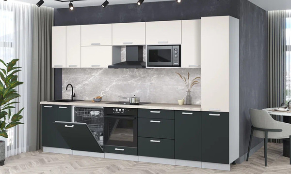 Изображение товара Кухонный гарнитур Интерлиния Мила Лайт 3.2-ПМ2 (персидский жемчуг/антрацит/травертин серый)