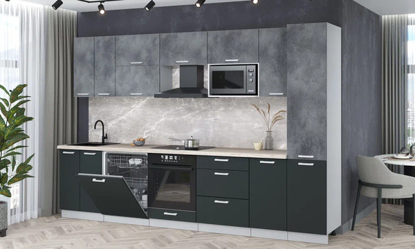 Изображение товара Кухонный гарнитур Интерлиния Мила Лайт 3.2-ПМ2 (бетон портленд/антрацит/травертин серый)