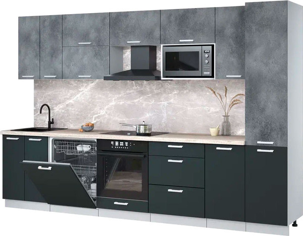 Изображение товара Кухонный гарнитур Интерлиния Мила Лайт 3.2-ПМ2 (бетон портленд/антрацит/травертин серый)