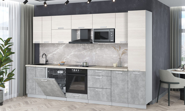 Изображение товара Кухонный гарнитур Интерлиния Мила Лайт 3.2-ПМ2 (вудлайн кремовый/бетон/бискайская сосна)