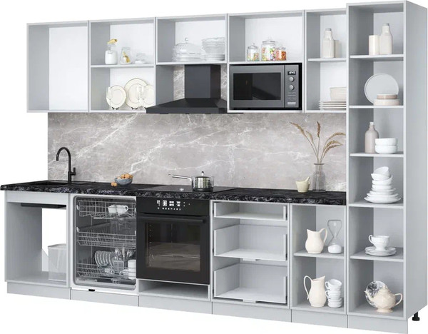 Изображение товара Кухонный гарнитур Интерлиния Мила Лайт 3.2-ПМ2 (белый платинум/бетон/белый гранит)