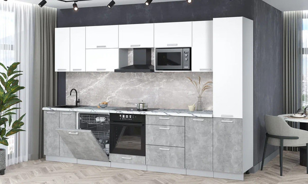 Изображение товара Кухонный гарнитур Интерлиния Мила Лайт 3.2-ПМ2 (белый платинум/бетон/белый гранит)