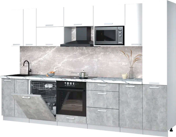 Изображение товара Кухонный гарнитур Интерлиния Мила Лайт 3.2-ПМ2 (белый платинум/бетон/белый гранит)