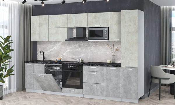 Изображение товара Кухонный гарнитур Интерлиния Мила Лайт 3.2-ПМ2 (бетон лайт/бетон/кастилло темный)