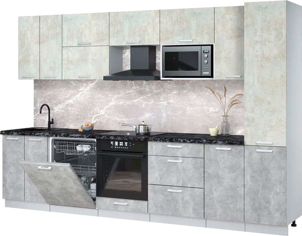 Изображение товара Кухонный гарнитур Интерлиния Мила Лайт 3.2-ПМ2 (бетон лайт/бетон/кастилло темный)