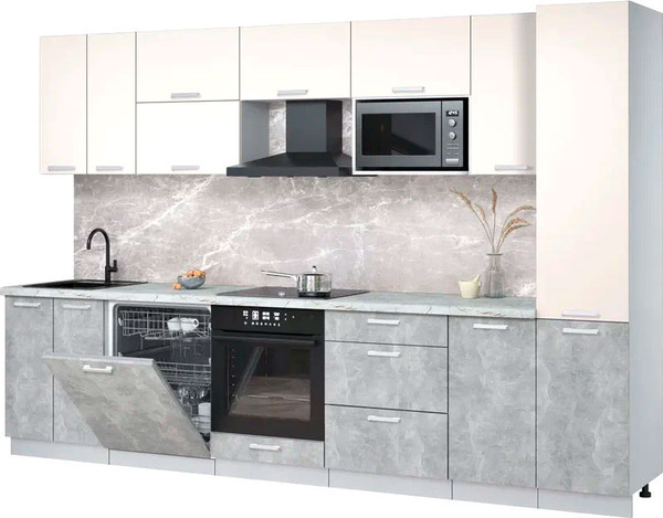 Изображение товара Кухонный гарнитур Интерлиния Мила Лайт 3.2-ПМ2 (персидский жемчуг/бетон/серый каспий)