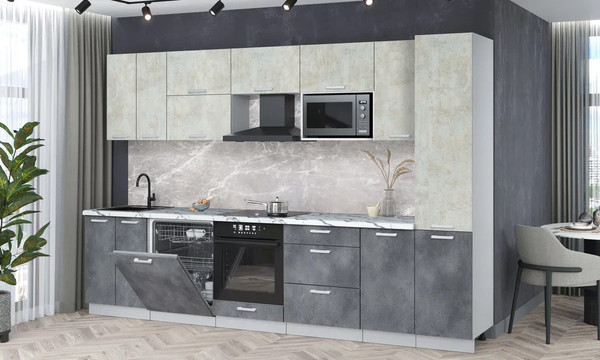 Изображение товара Кухонный гарнитур Интерлиния Мила Лайт 3.2-ПМ2 (бетон лайт/бетон портленд/белый гранит)