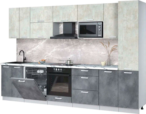 Изображение товара Кухонный гарнитур Интерлиния Мила Лайт 3.2-ПМ2 (бетон лайт/бетон портленд/белый гранит)