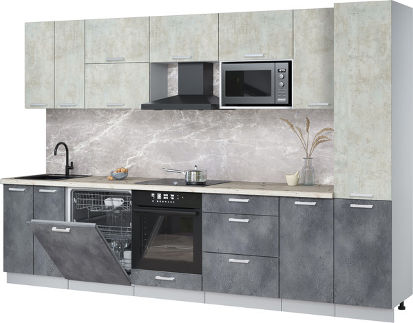 Изображение товара Кухонный гарнитур Интерлиния Мила Лайт 3.2-ПМ2 (бетон лайт/бетон портленд/бискайская сосна)