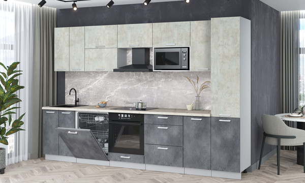 Изображение товара Кухонный гарнитур Интерлиния Мила Лайт 3.2-ПМ2 (бетон лайт/бетон портленд/бискайская сосна)