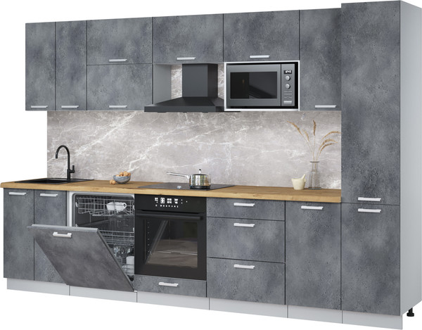 Изображение товара Кухонный гарнитур Интерлиния Мила Лайт 3.2-ПМ2 (бетон портленд/бетон портленд/дуб бунратти)