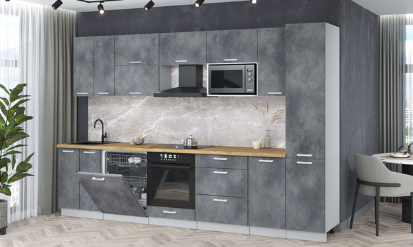 Изображение товара Кухонный гарнитур Интерлиния Мила Лайт 3.2-ПМ2 (бетон портленд/бетон портленд/дуб бунратти)