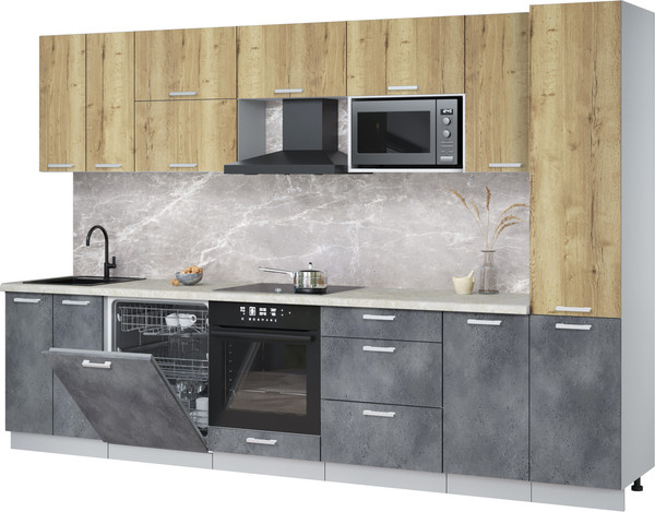 Изображение товара Кухонный гарнитур Интерлиния Мила Лайт 3.2-ПМ2 (дуб золотой/бетон портленд/опал светлый)