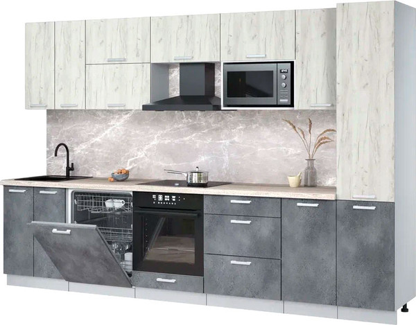 Изображение товара Кухонный гарнитур Интерлиния Мила Лайт 3.2-ПМ2 (дуб белый/бетон портленд/травертин)