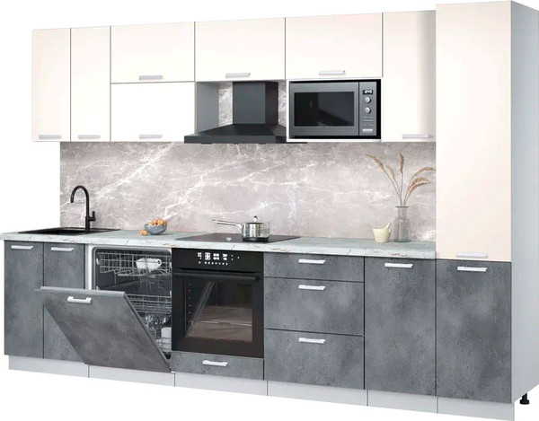 Изображение товара Кухонный гарнитур Интерлиния Мила Лайт 3.2-ПМ2 (персидский жемчуг/бетон портленд/серый каспий)