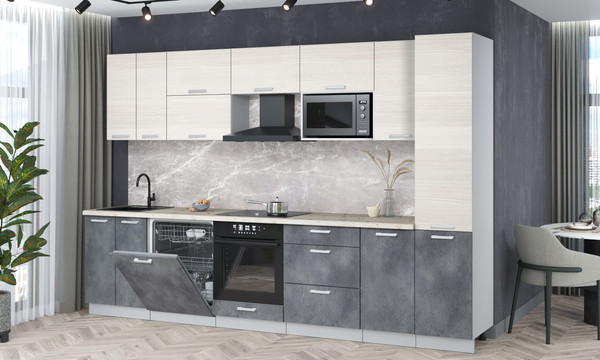 Изображение товара Кухонный гарнитур Интерлиния Мила Лайт 3.2-ПМ2 (вудлайн кремовый/бетон портленд/бискайская сосна)