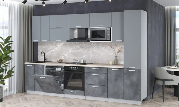 Изображение товара Кухонный гарнитур Интерлиния Мила Лайт 3.2-ПМ2 (серебро/бетон портленд/травертин серый)