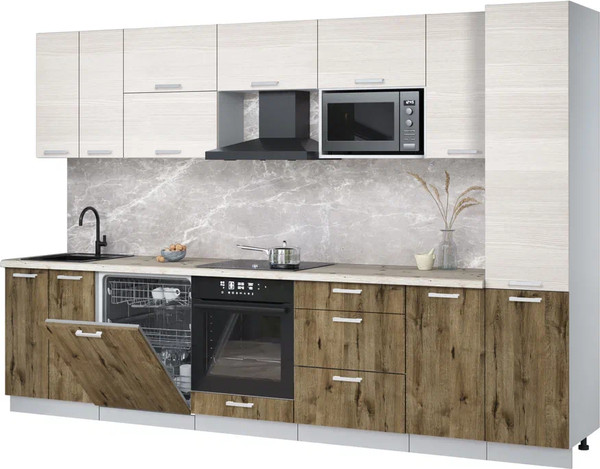 Изображение товара Кухонный гарнитур Интерлиния Мила Лайт 3.2-ПМ2 (вудлайн кремовый/дуб веллингтон/бискайская сосна)