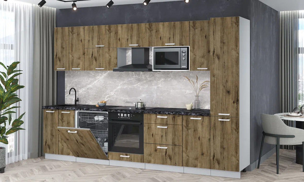 Изображение товара Кухонный гарнитур Интерлиния Мила Лайт 3.2-ПМ2 (дуб веллингтон/дуб веллингтон/кастилло темный)