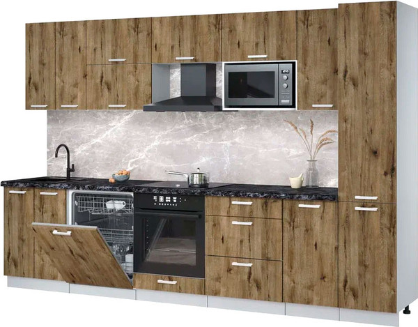 Изображение товара Кухонный гарнитур Интерлиния Мила Лайт 3.2-ПМ2 (дуб веллингтон/дуб веллингтон/кастилло темный)