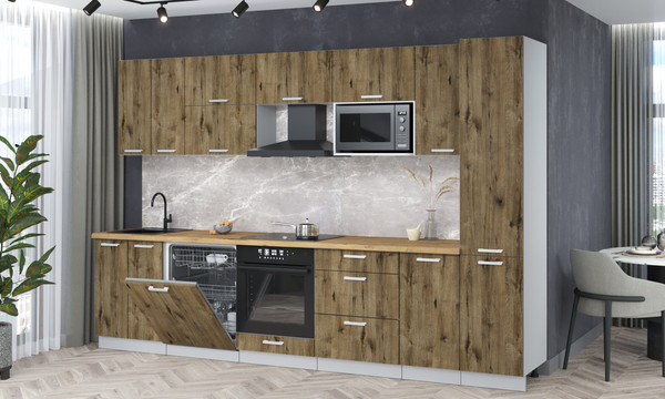 Изображение товара Кухонный гарнитур Интерлиния Мила Лайт 3.2-ПМ2 (дуб веллингтон/дуб веллингтон/дуб бунратти)