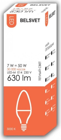 Изображение товара Лампа Belsvet LED-M C37 7 W 3000 K Е14