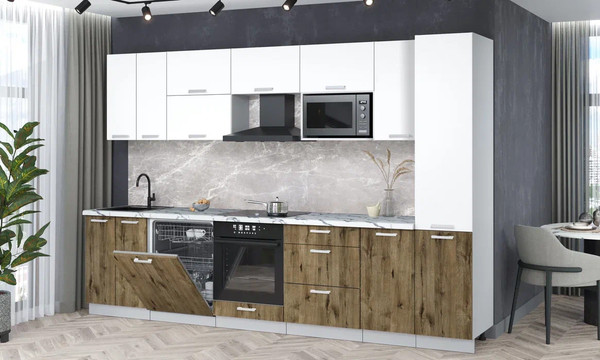 Изображение товара Кухонный гарнитур Интерлиния Мила Лайт 3.2-ПМ2 (белый платинум/дуб веллингтон/белый гранит)