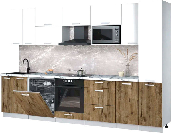 Изображение товара Кухонный гарнитур Интерлиния Мила Лайт 3.2-ПМ2 (белый платинум/дуб веллингтон/белый гранит)